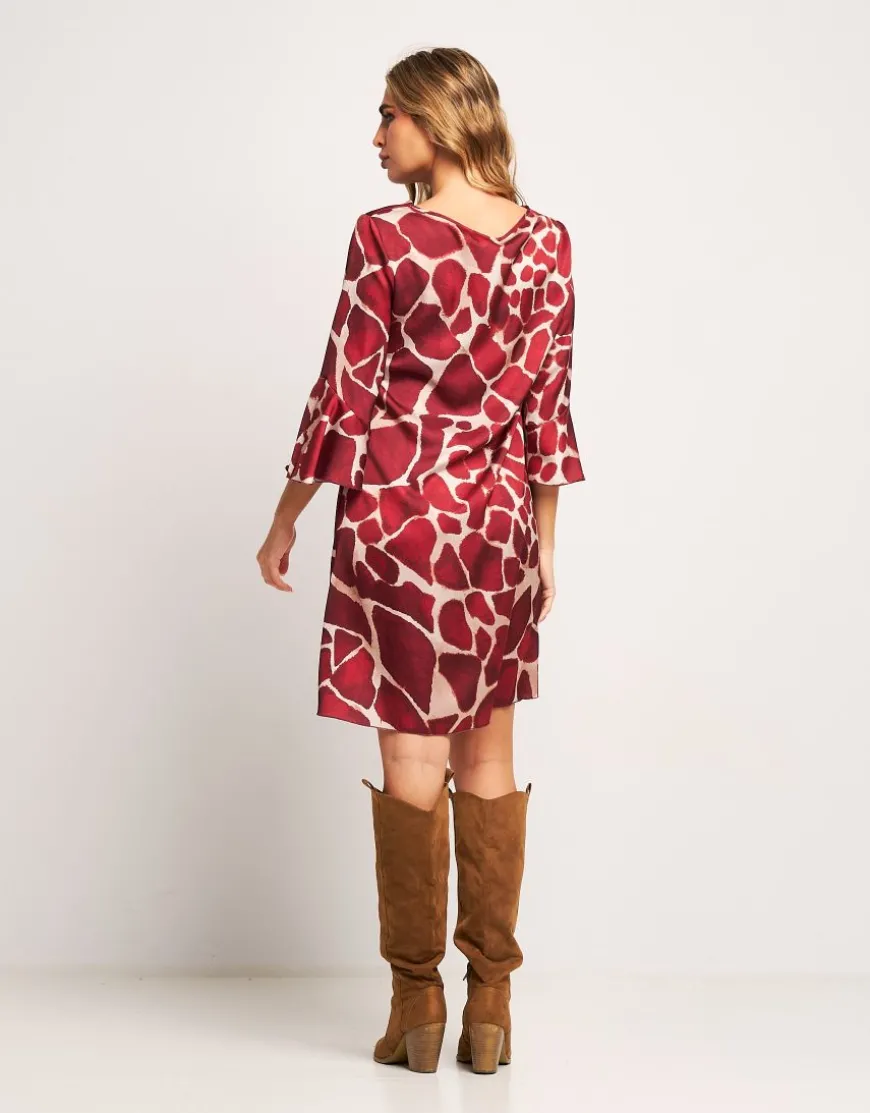 Vestito in raso animalier rubino