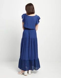 Vestito in viscosa con carré e balza