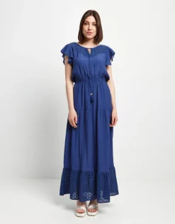 Vestito in viscosa con carré e balza