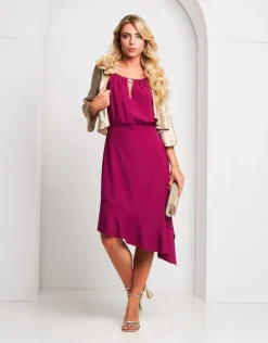 Vestito longuette fluido asimmetrico