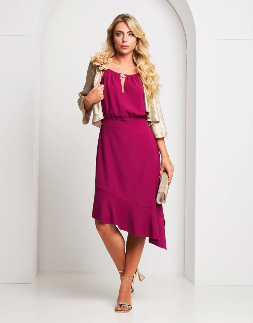 Vestito longuette fluido asimmetrico
