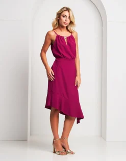 Vestito longuette fluido asimmetrico