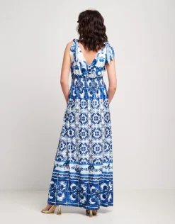Vestito lungo fantasia con arriccio