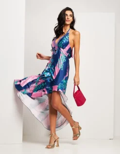 Vestito lungo in jersey fantasia con pietre