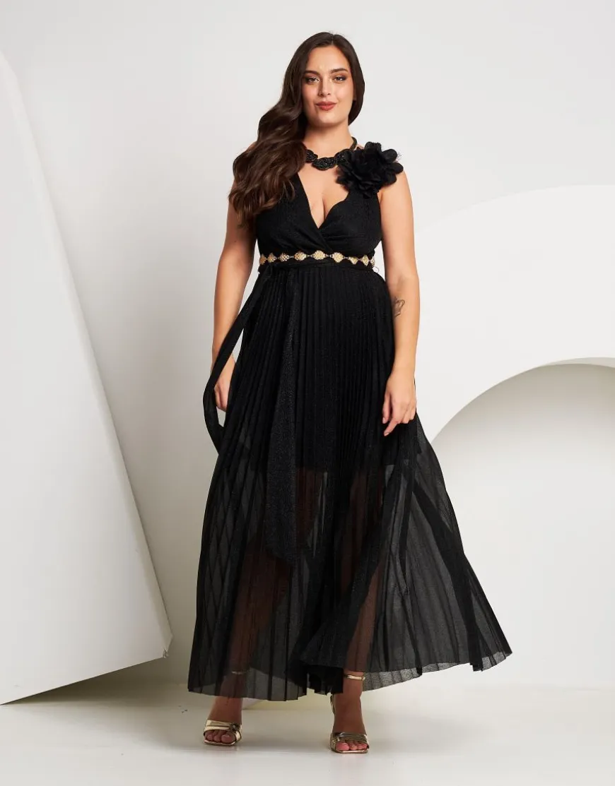 Vestito lungo in lurex con plissé