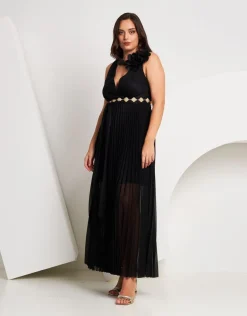 Vestito lungo in lurex con plissé