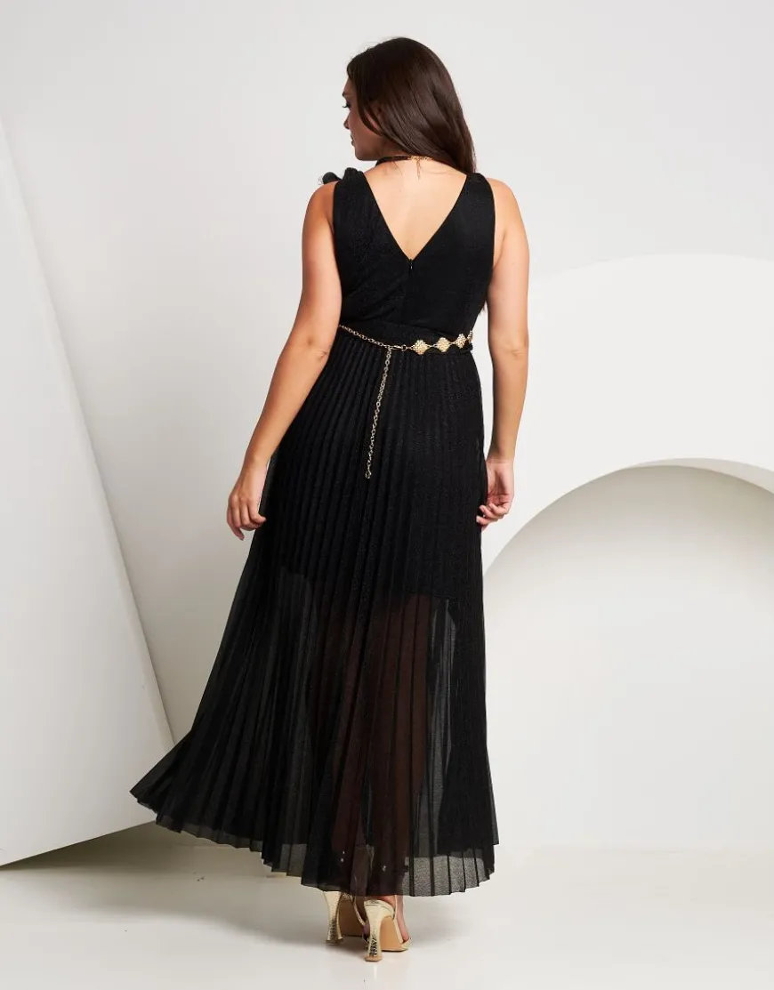 Vestito lungo in lurex con plissé