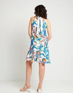 Vestito svasato fantasia tropicale