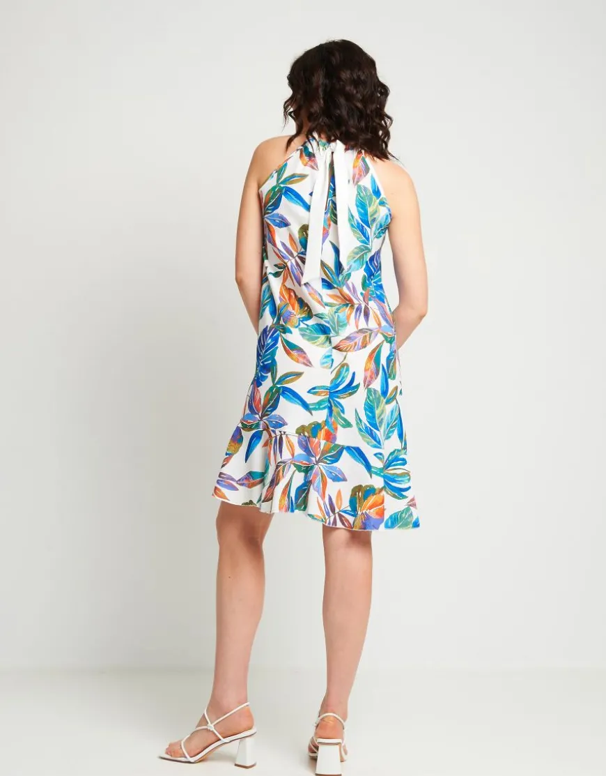 Vestito svasato fantasia tropicale