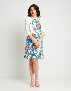 Vestito svasato fantasia tropicale